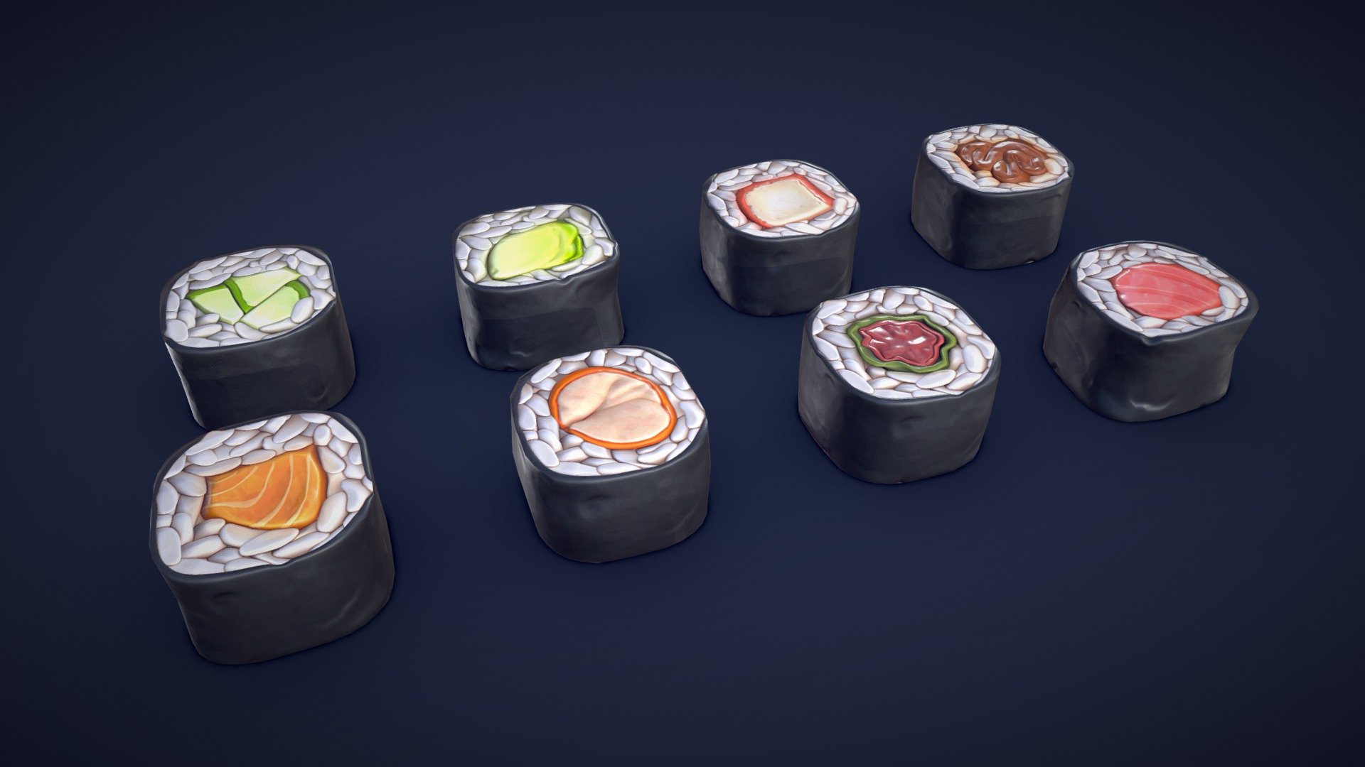 Stylized Hosomaki Sushi – Low Poly