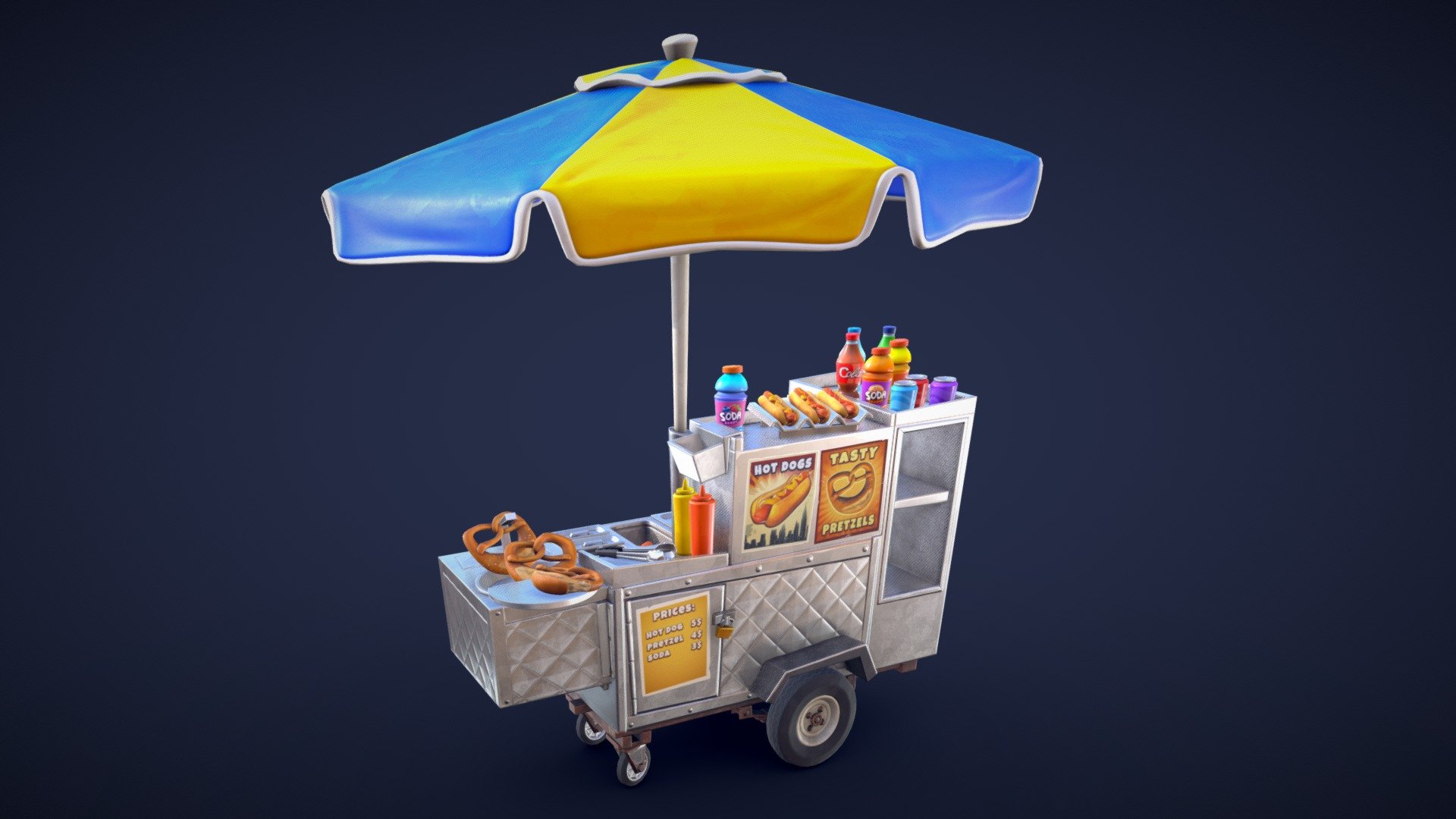 Stylized Hot Dog Cart – Low Poly