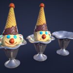 Stylized Ice Cream Sundae Clown – Game Ready