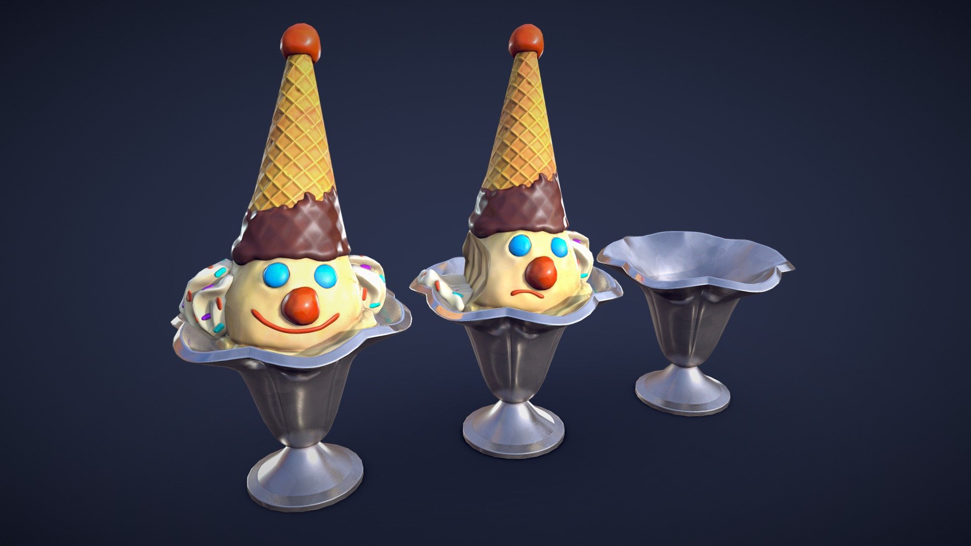 Stylized Ice Cream Sundae Clown – Game Ready