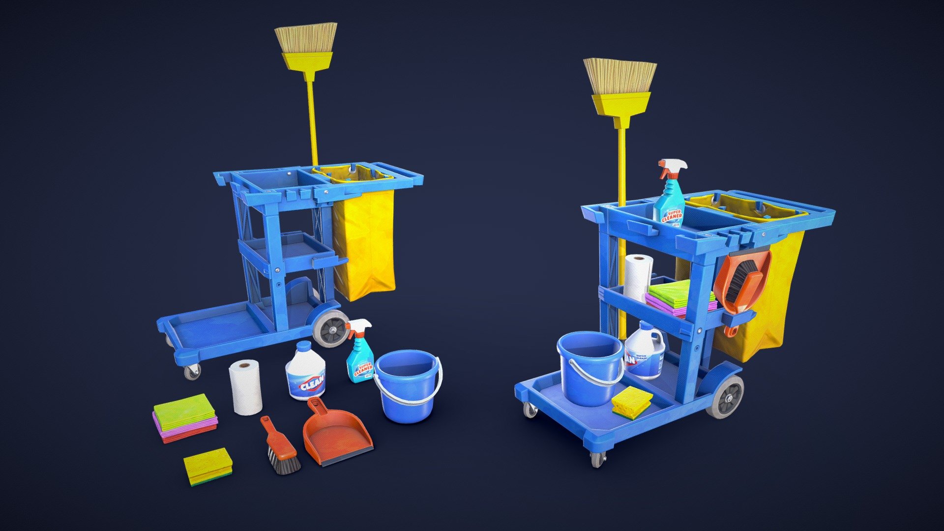 Stylized Janitorial Cart – Low Poly