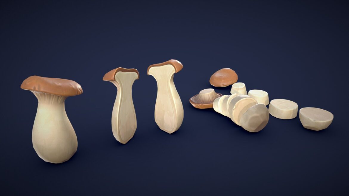 stylized king oyster mushroom low poly 3d model