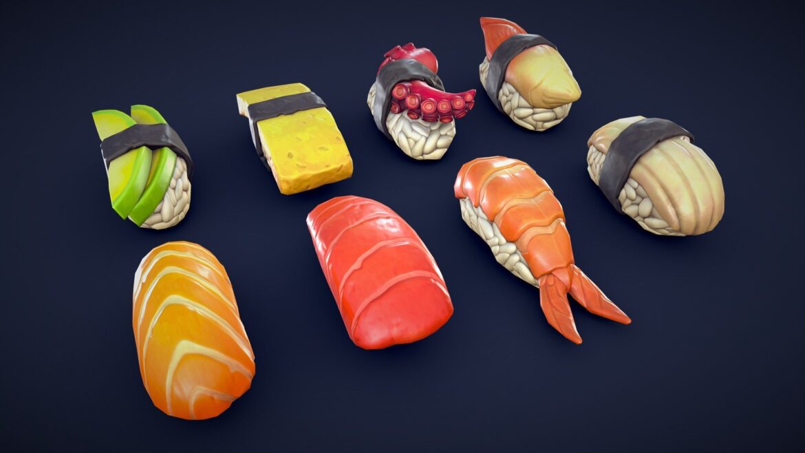 stylized nigiri sushi low poly 3d model