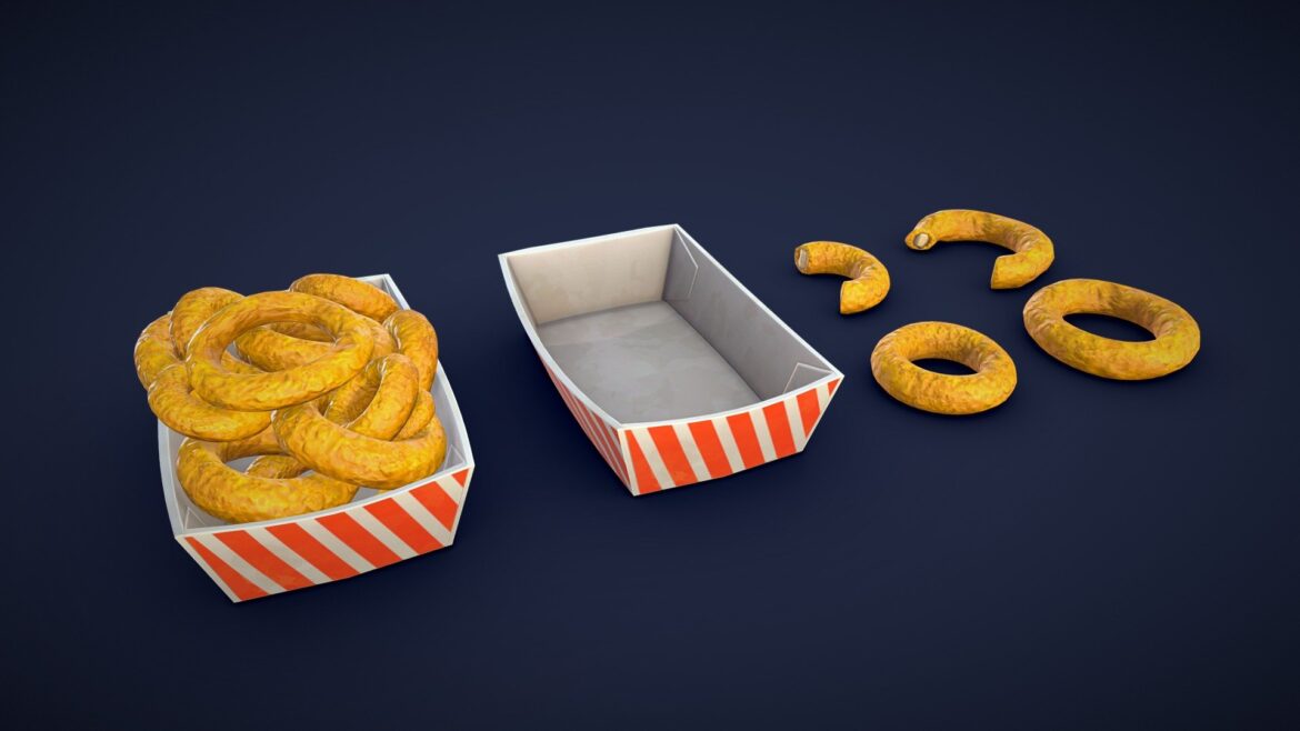 stylized onion rings low poly 3d model
