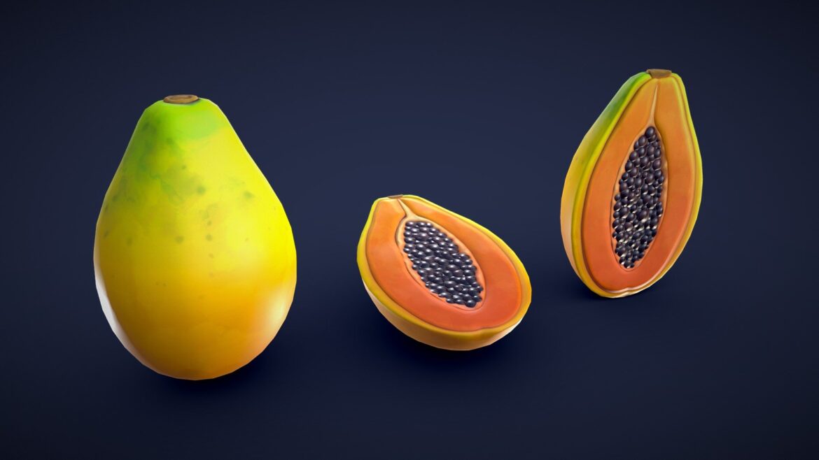 stylized papaya low poly 3d model