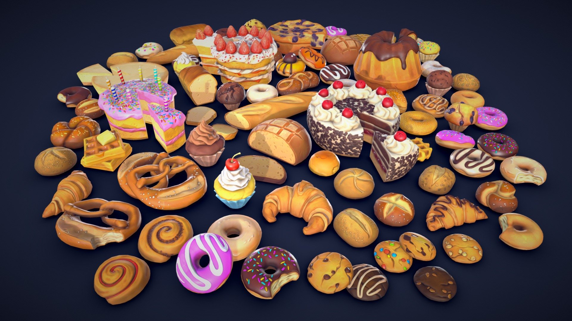 Stylized Pastries Collection – Low Poly