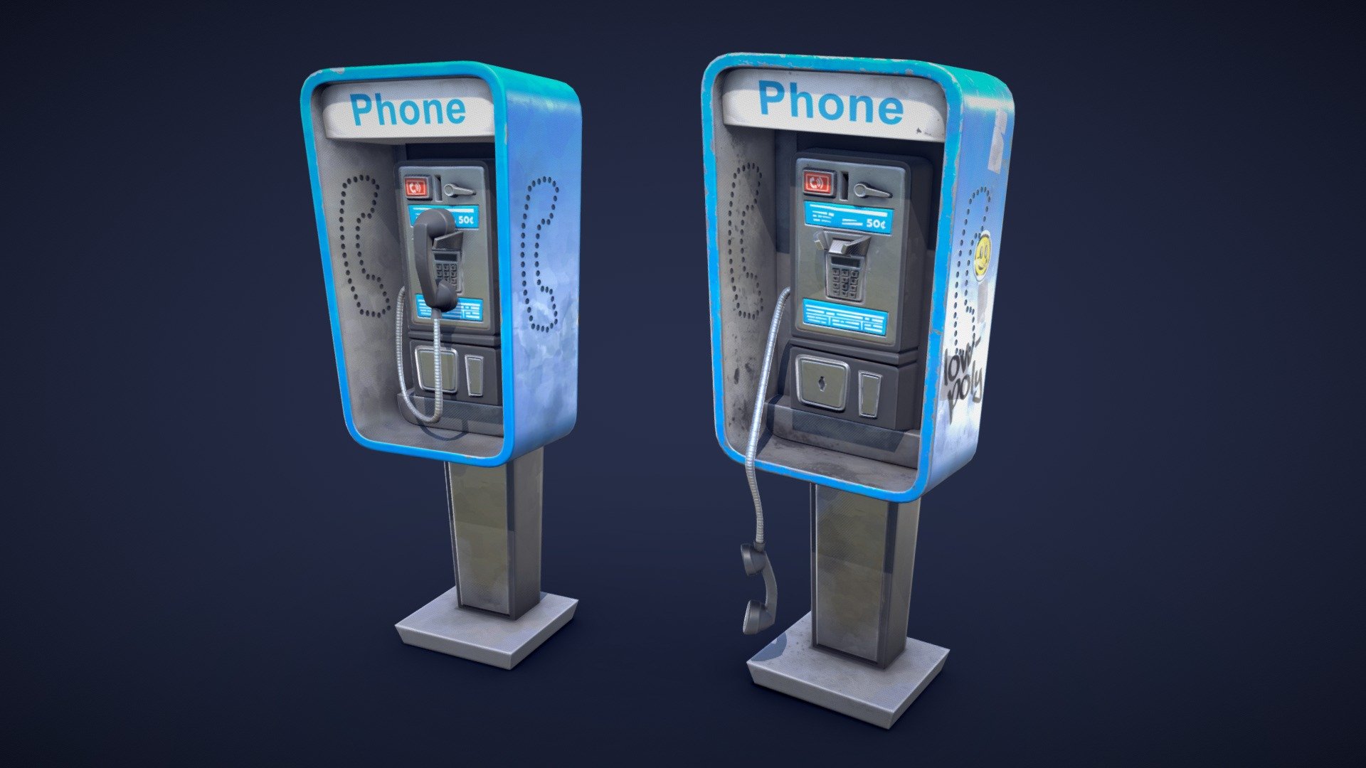 Stylized Pay Phone / Phone Booth – Low Poly
