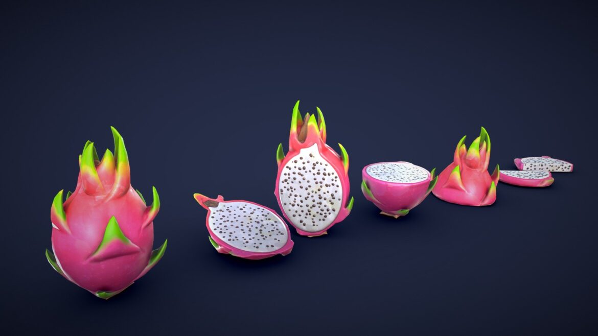stylized pitaya dragon fruit low poly 3d model