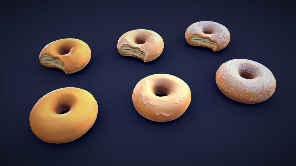 stylized donut collection low poly 3d model