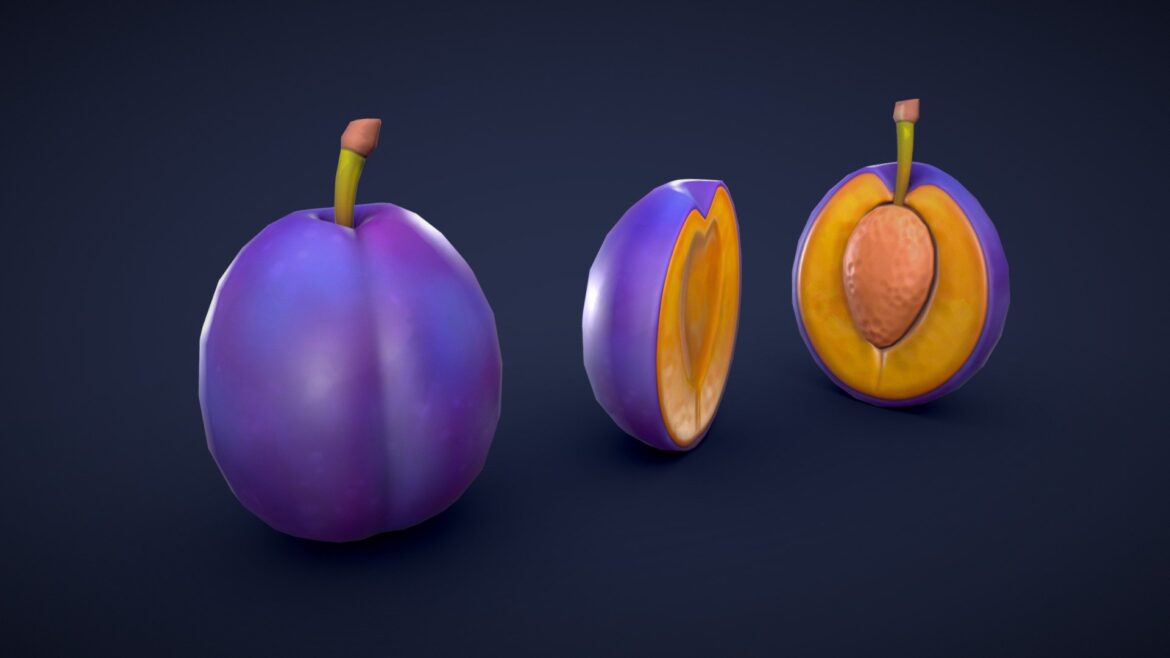 stylized plum low poly 3d model