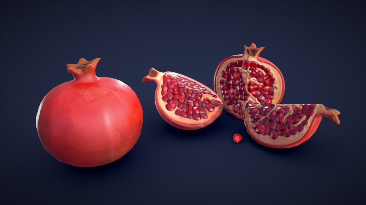 stylized pomegranate low poly 3d model