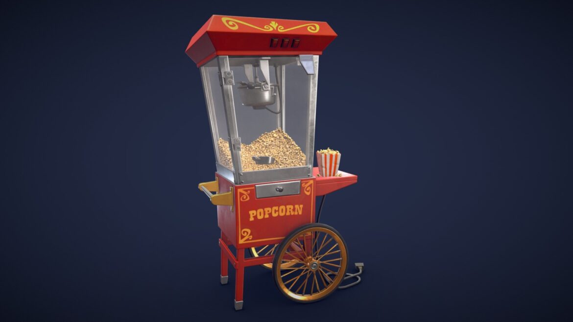 stylized popcorn machine cart low poly 3d model