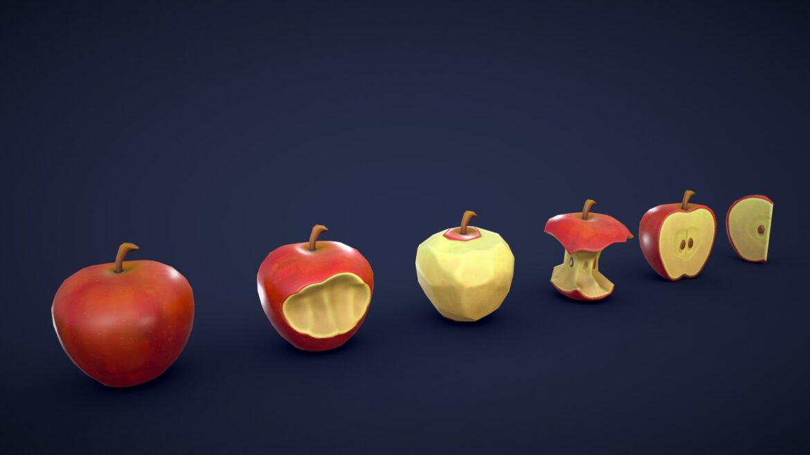 stylized red apple low poly 3d model