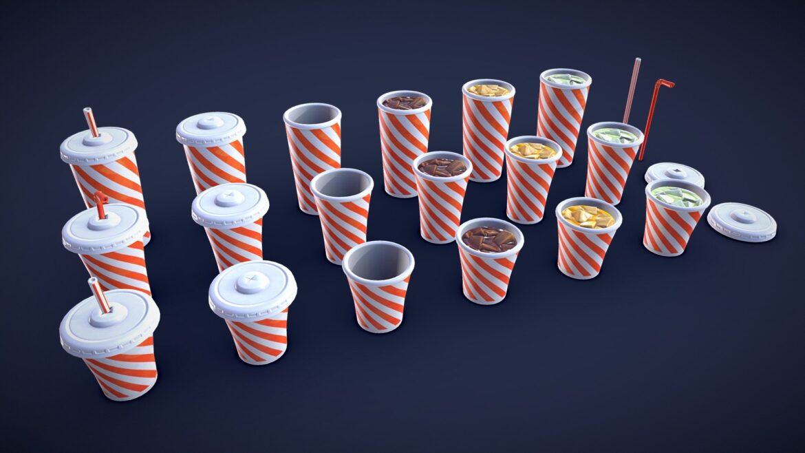 stylized soda cups low poly 3d model