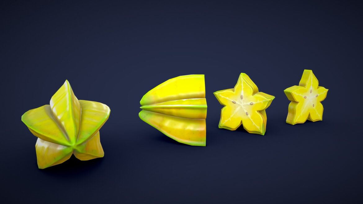 stylized star fruit low poly 3d model