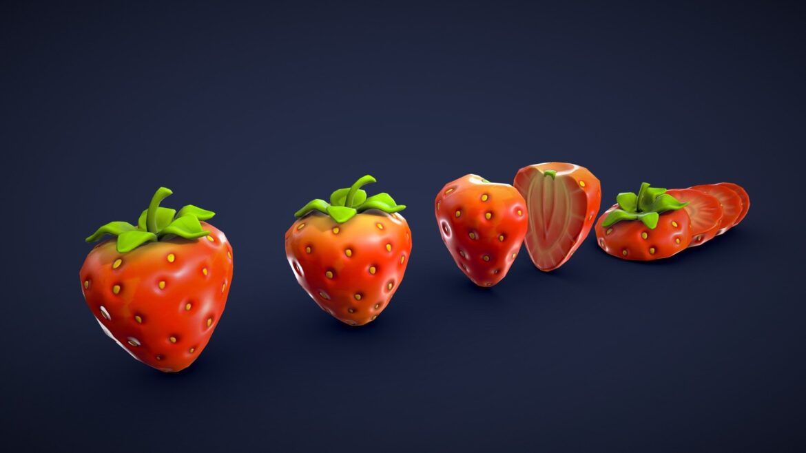 stylized strawberry cake low poly 3d model