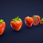 stylized strawberry cake low poly 3d model