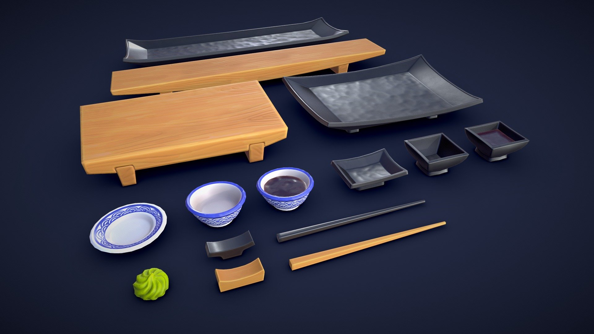 Stylized Sushi Plates Set – Low Poly
