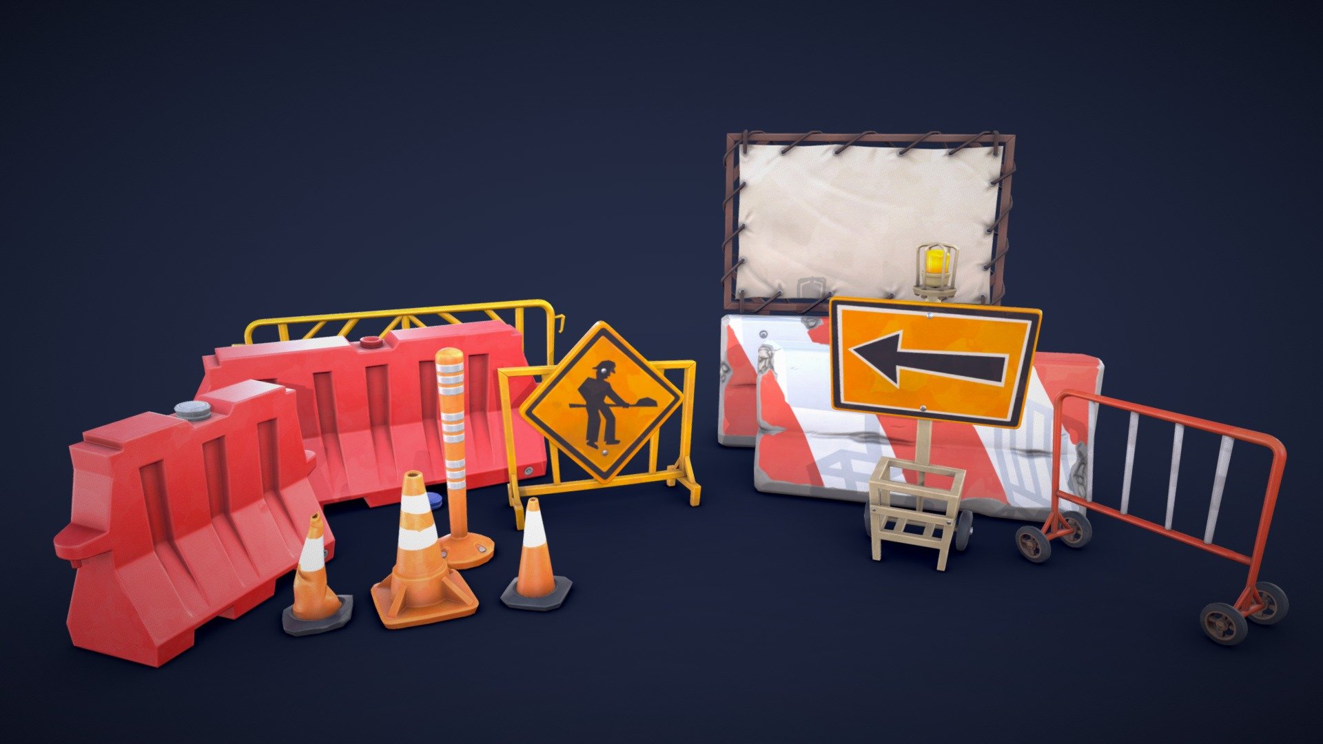 Stylized Traffic Props and Barriers 2 – Low Poly