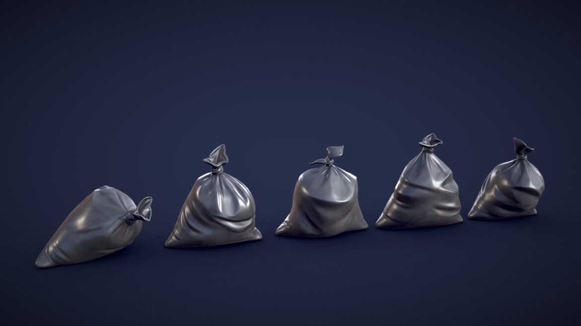 stylized dumpster and garbage bags low poly 3d model
