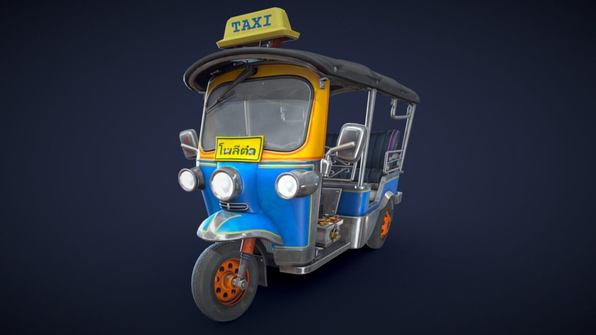 stylized tuk tuk low poly 3d model
