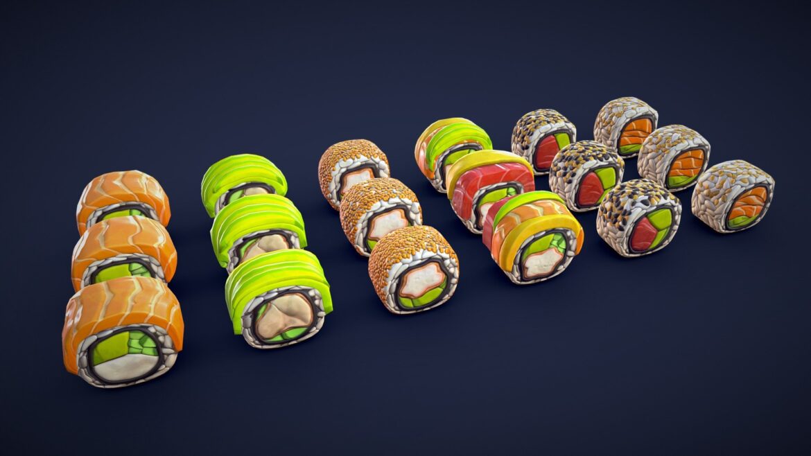stylized uramaki sushi low poly 3d model