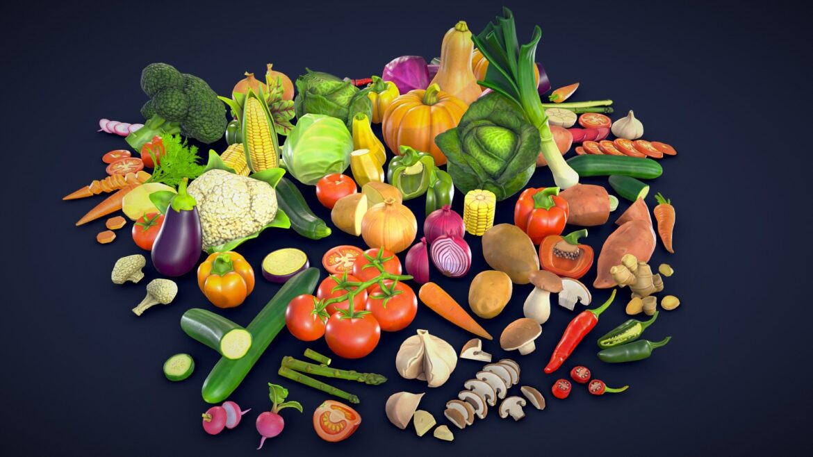 stylized vegetables collection low poly 3d model
