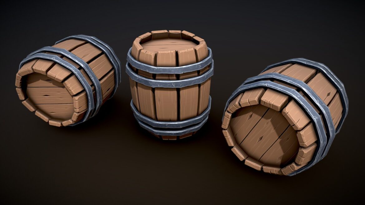 stylized wooden barrel 3d model