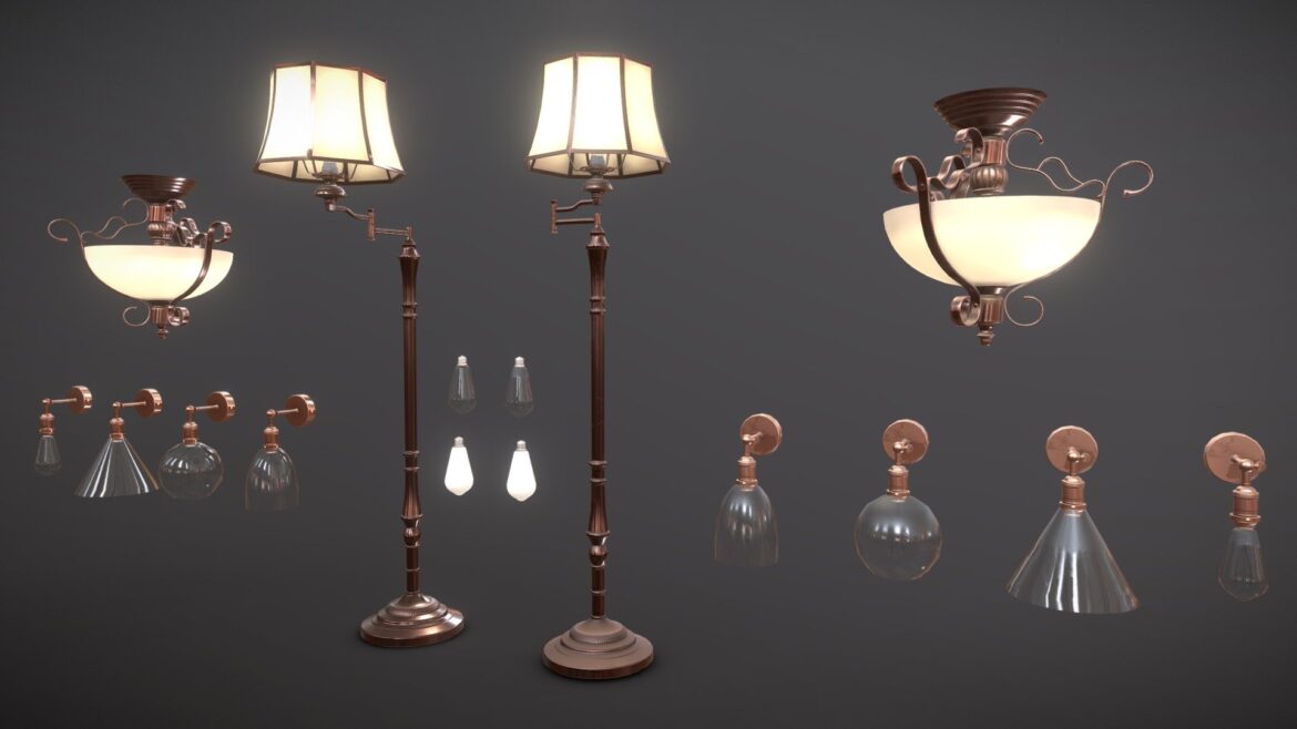 vintage lamps pack clean and dirty 3d model