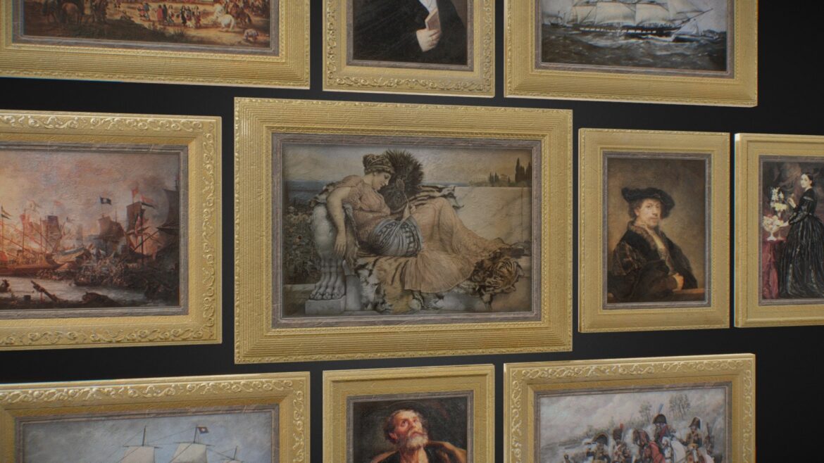 antique framed paintings collection 3d model