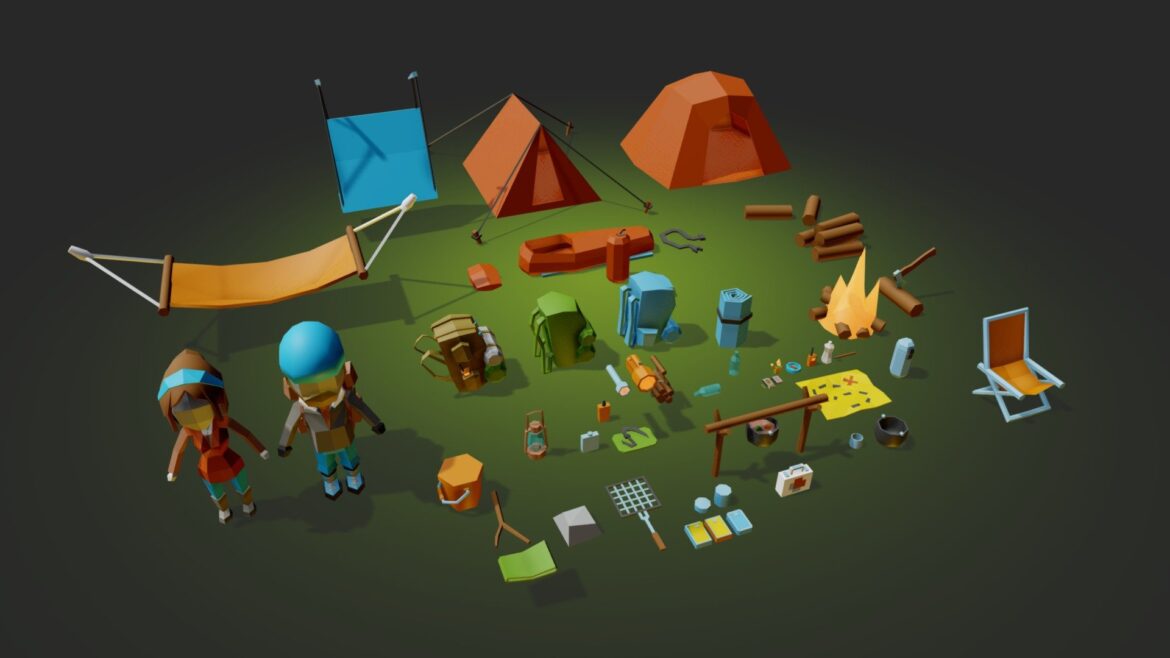 assets tourist camping 3d model