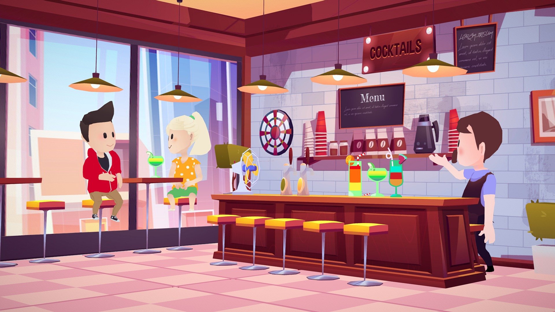 Bar store coffee shop interior lowpoly