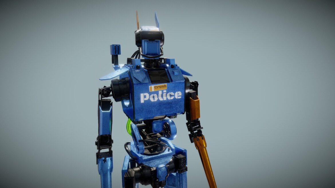 Chappie 3d Model - Detailed 3D model of Chappie robot showcasing its mechanical design and weathered textures