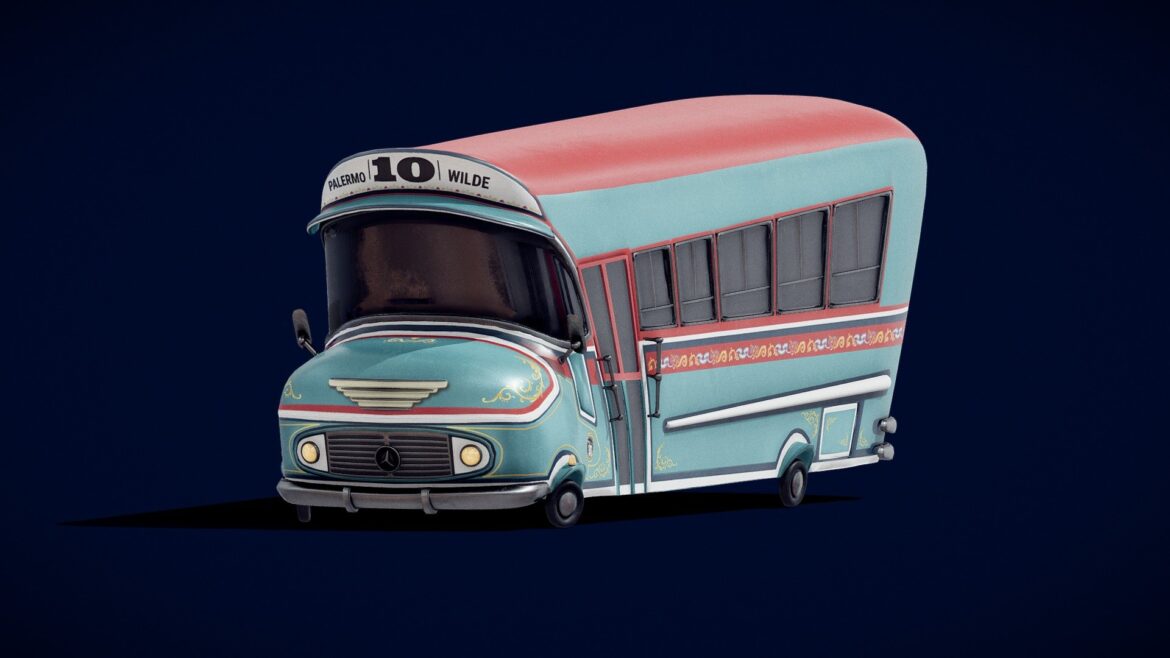 colectivo 10 toon argentine bus 3d model