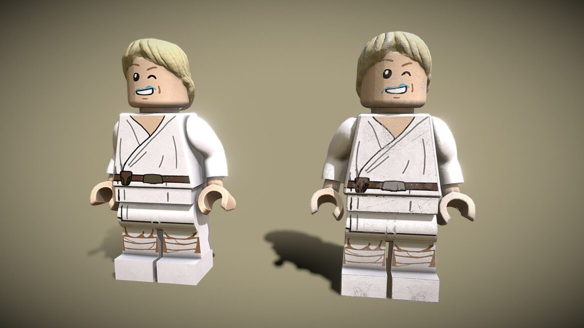 lego luke skywalker clean and dirty 3d model
