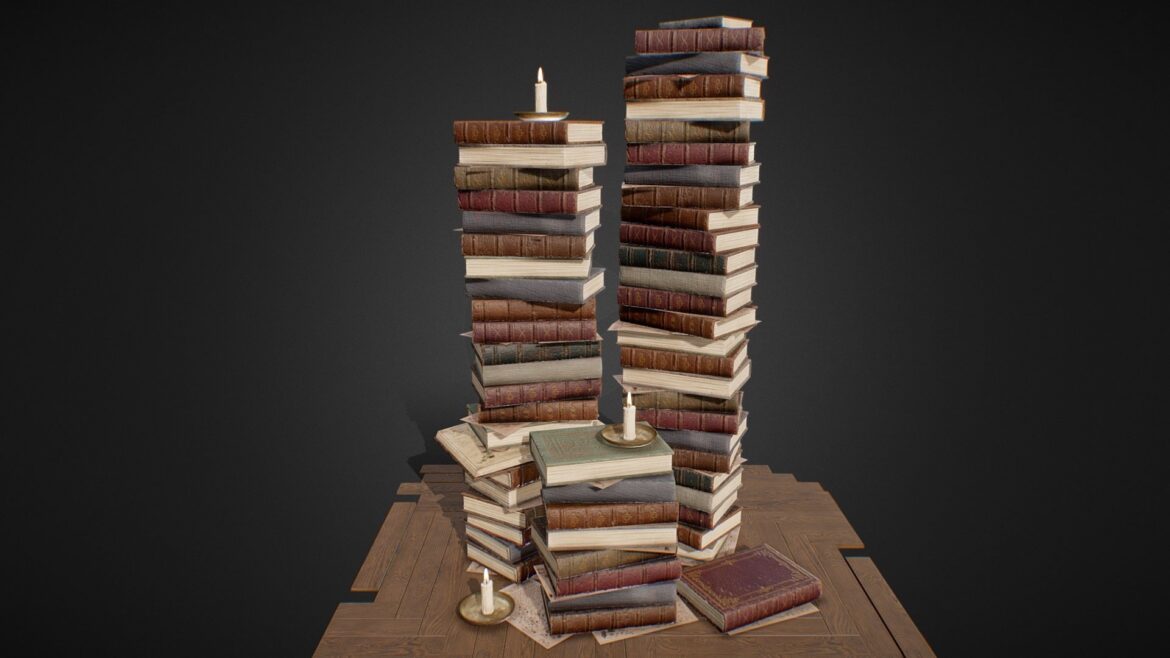 old library books stacked 3d model