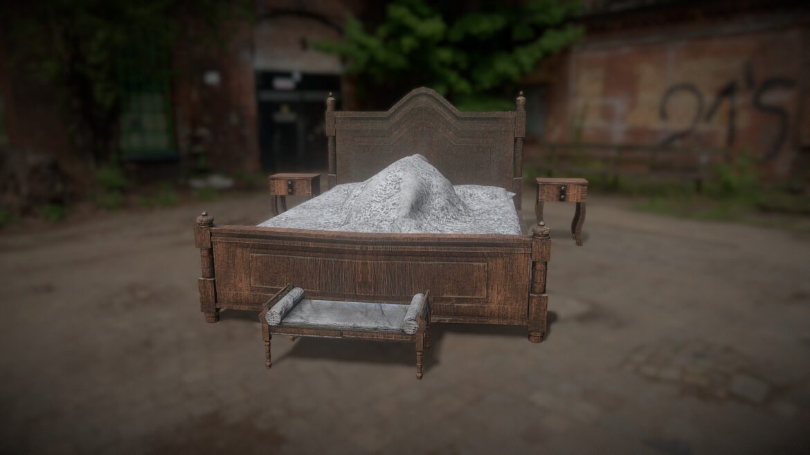 old vintage bed wdead body 3d model