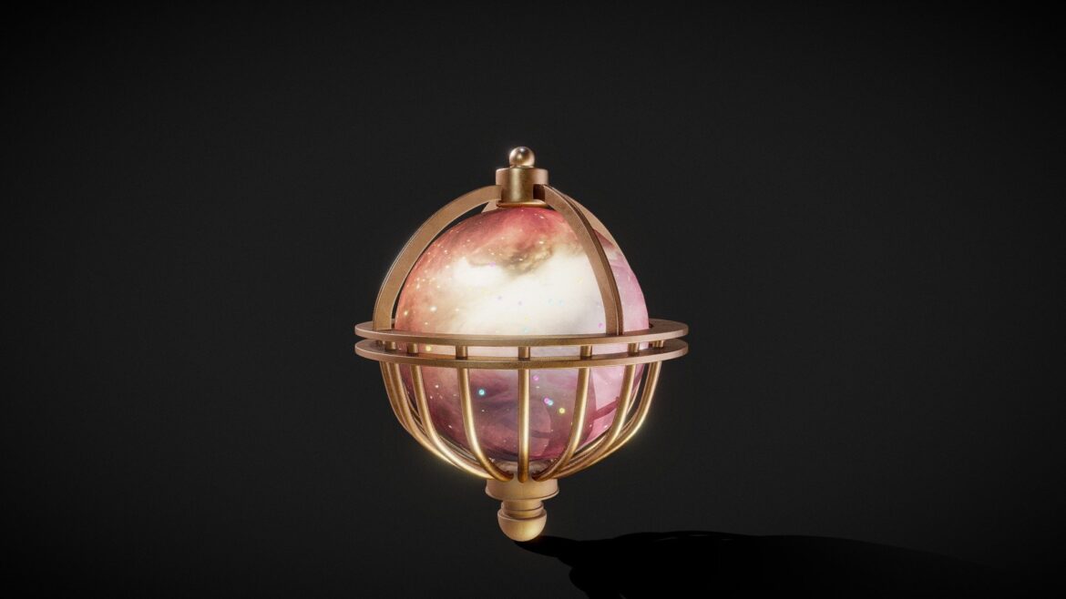 Orions Galaxy Belt 3d Model - Detailed 3D model of Orion's galaxy belt from Men in Black featuring a gold housing and cosmic sphere.