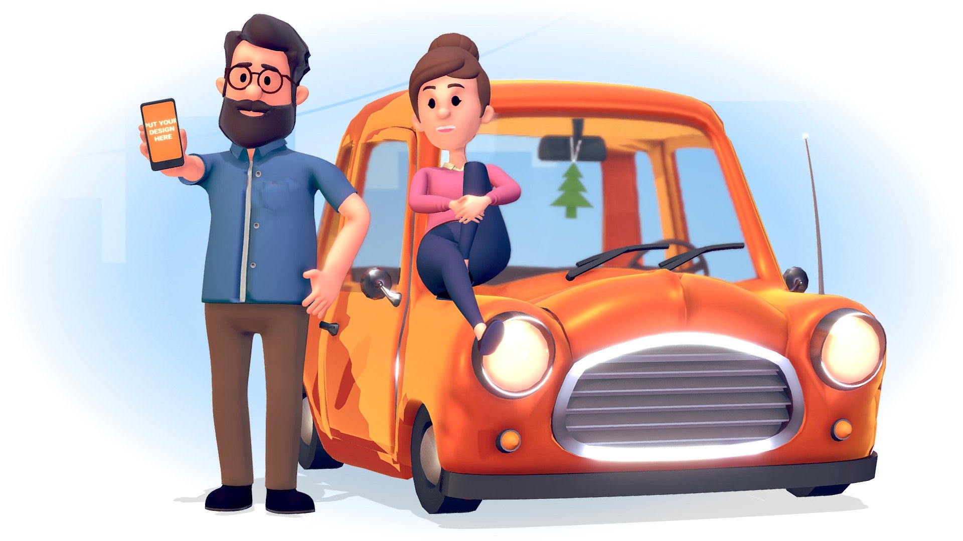 Presentation characters Man Woman car phone