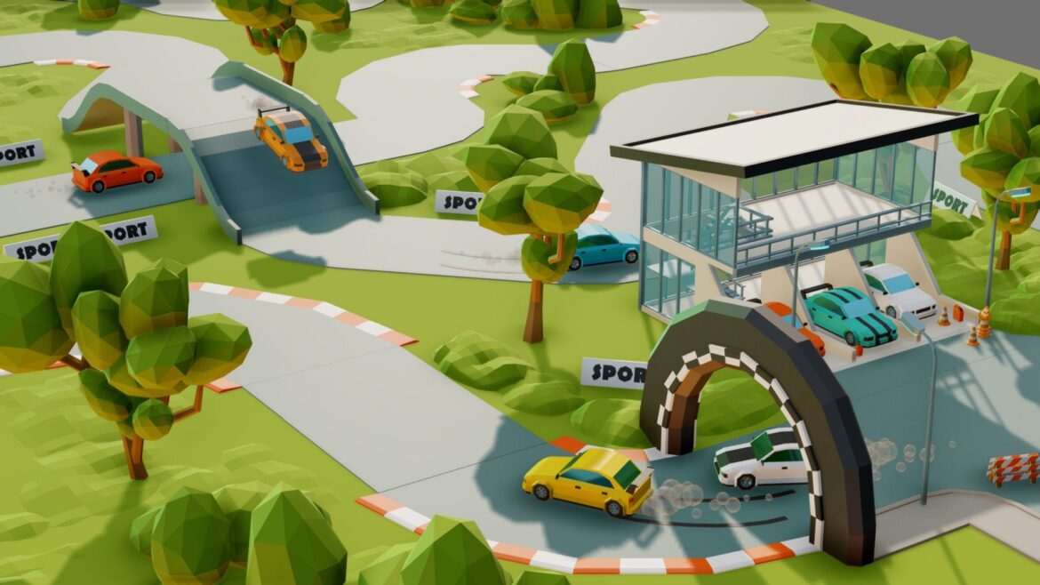 simple racetrack scene 3d model