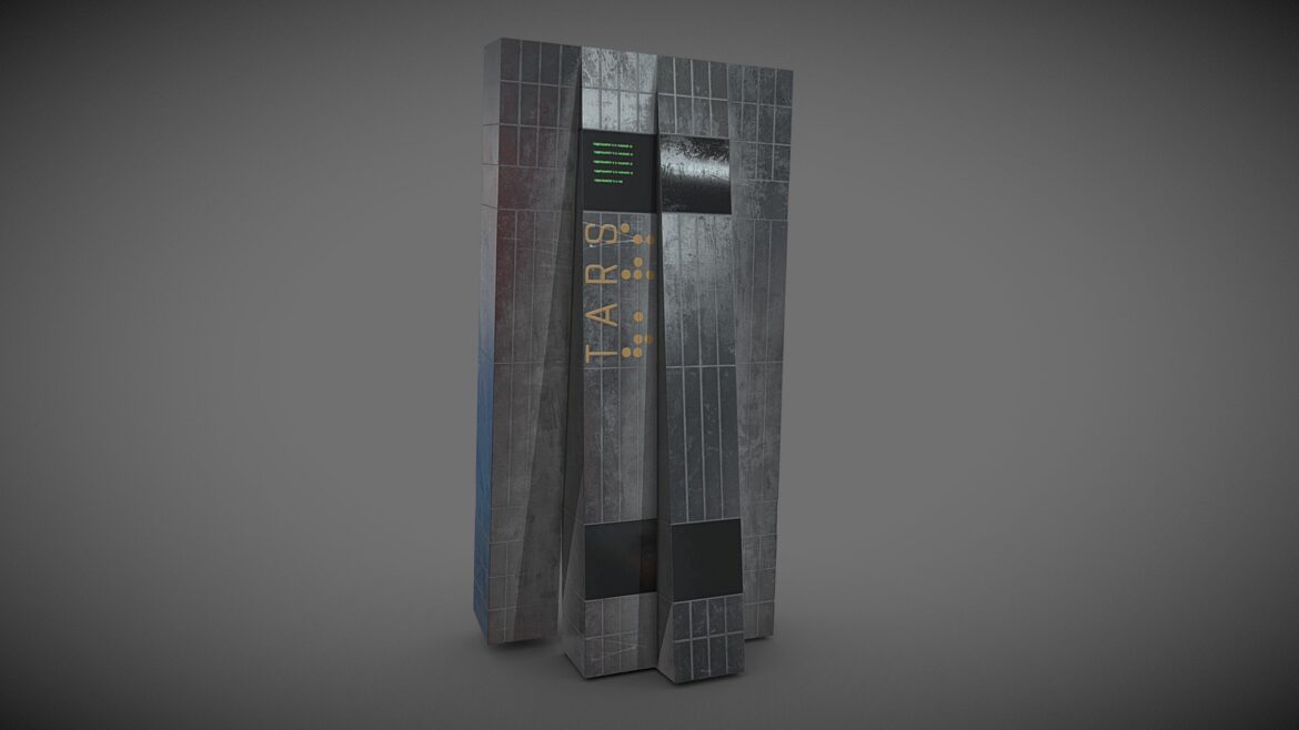 Interstellar Tars Robot 3d Model - High-fidelity 3D model of TARS robot from Interstellar with weathered industrial textures.