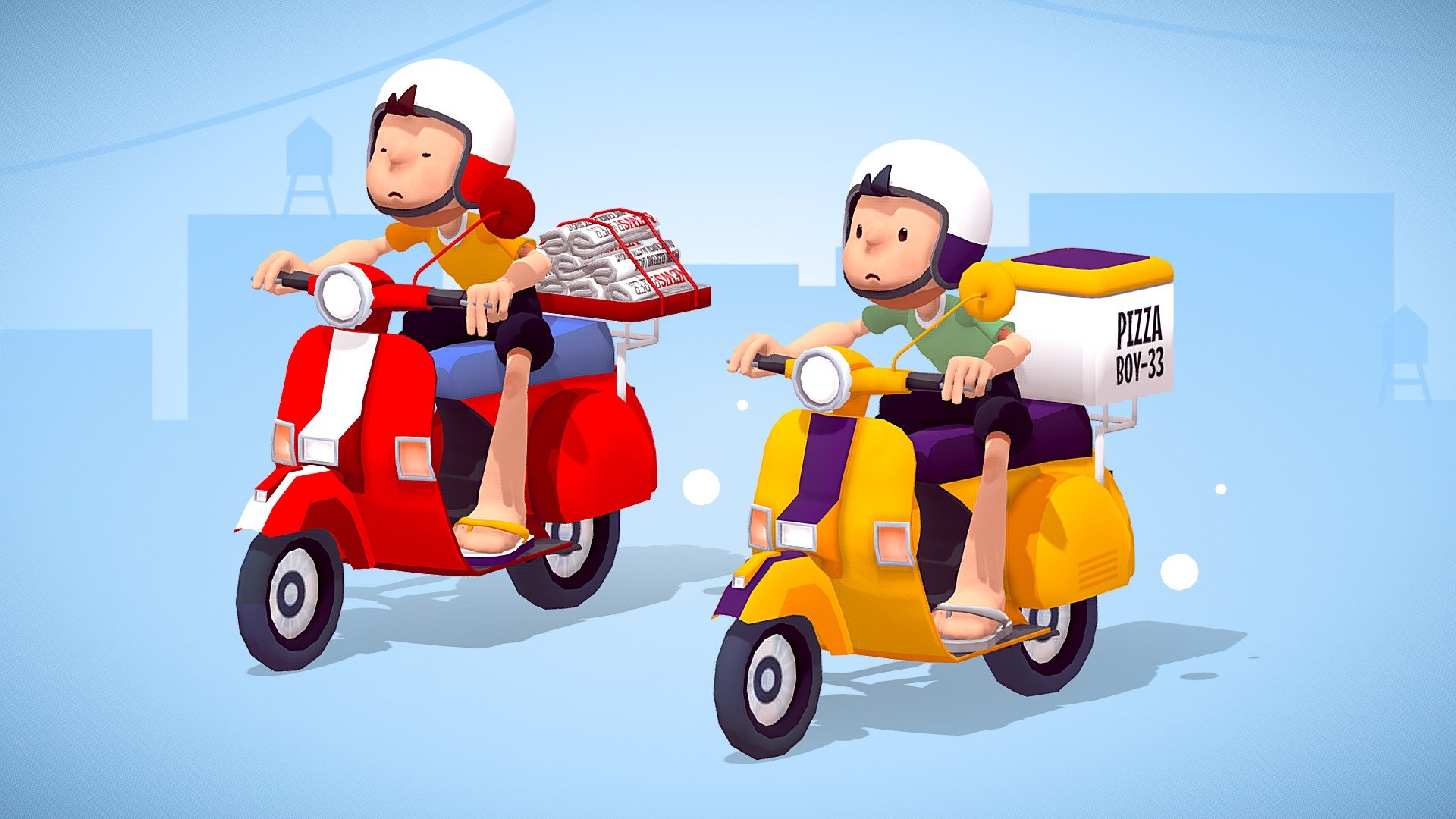 VESPA BIKE DELIVERY PIZZA NEWSPAPER