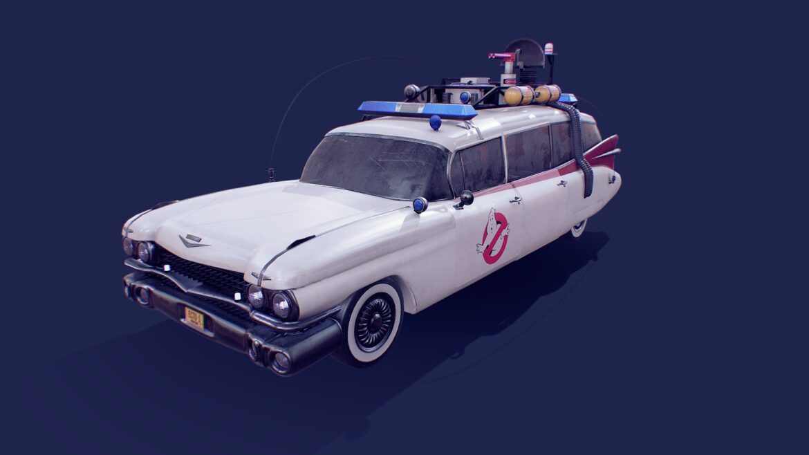 Ecto 1 Ghostbusters 3d Model - Detailed 3D model of the iconic Ecto-1 car from Ghostbusters, featuring 4K textures and game-ready optimization.