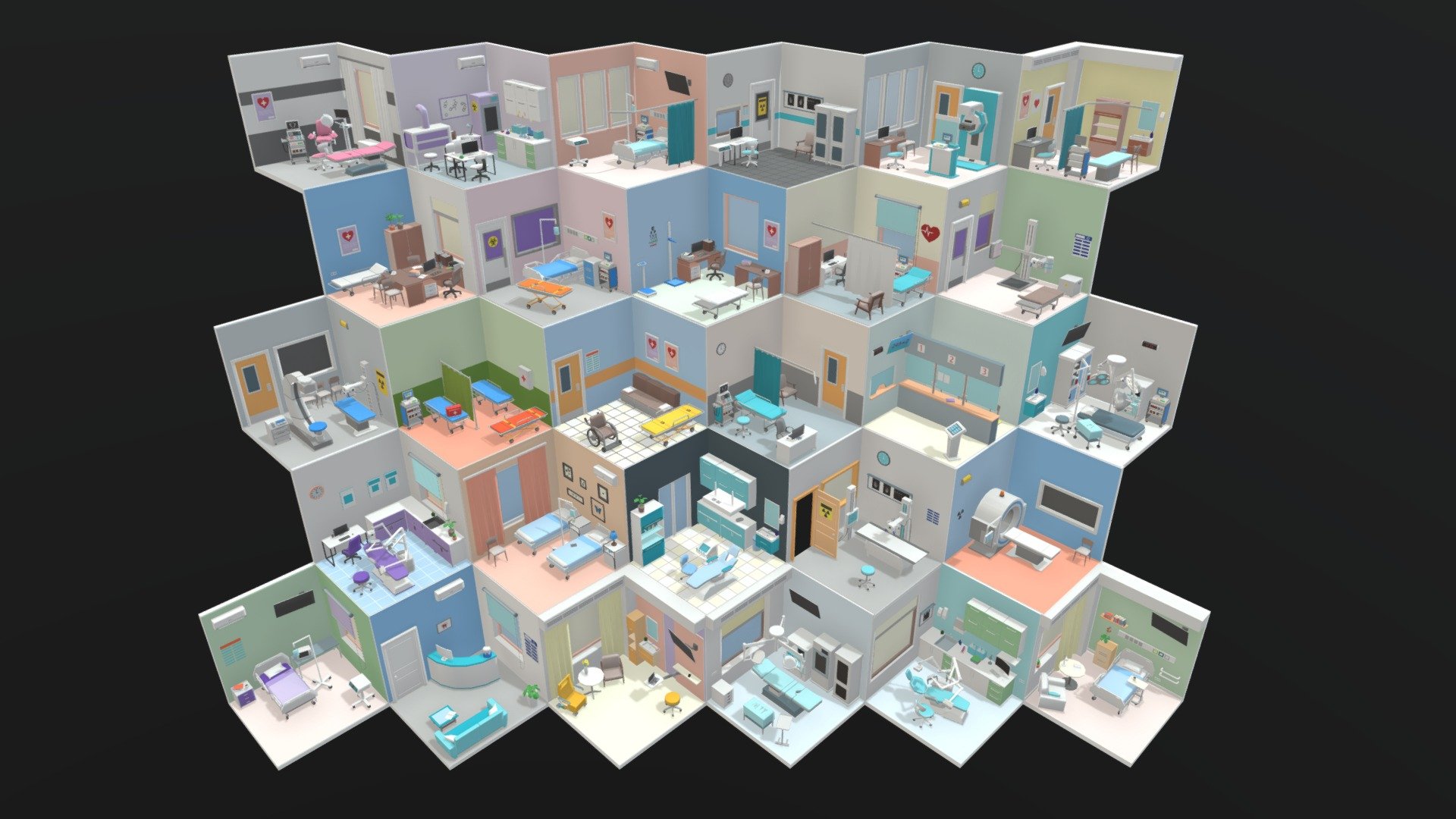 Hospital rooms Low poly