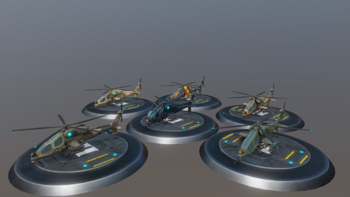 low poly attack helicopter set 3d model