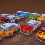 Low poly Vintage car set.