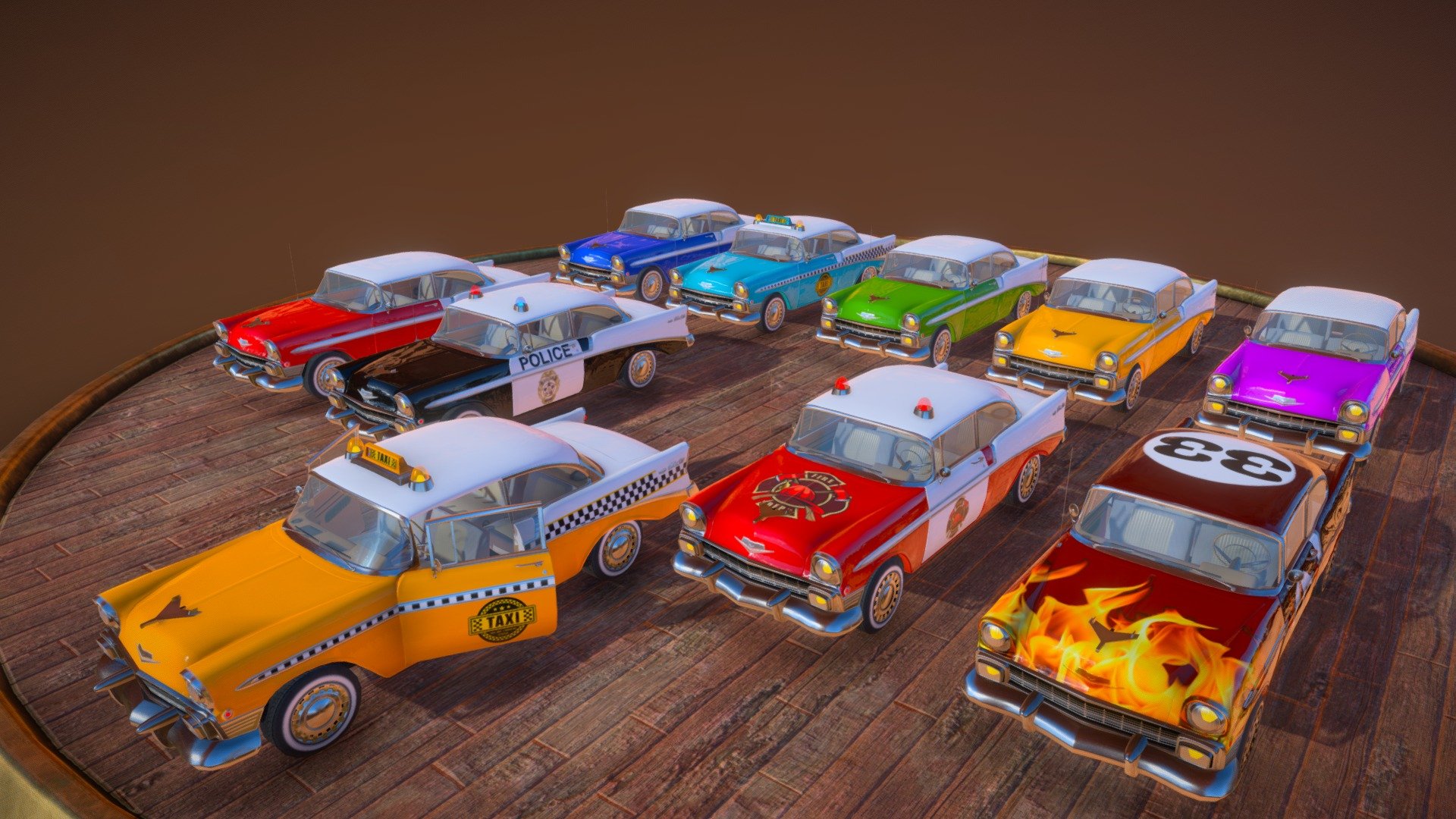 Low poly Vintage car set.