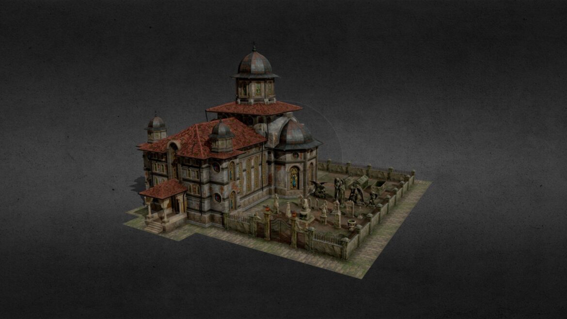 old church and cemetery 3d model