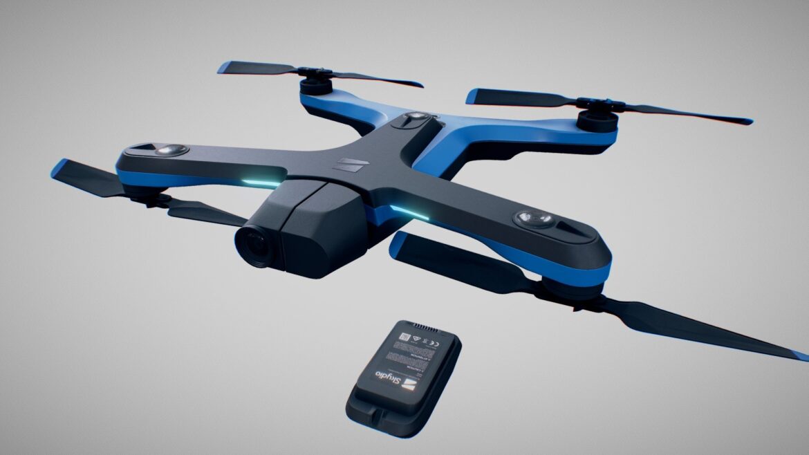 Skydio 2 Drone 3d Model - Detailed 3D model of the Skydio 2 drone, showcasing its sleek design and camera array.