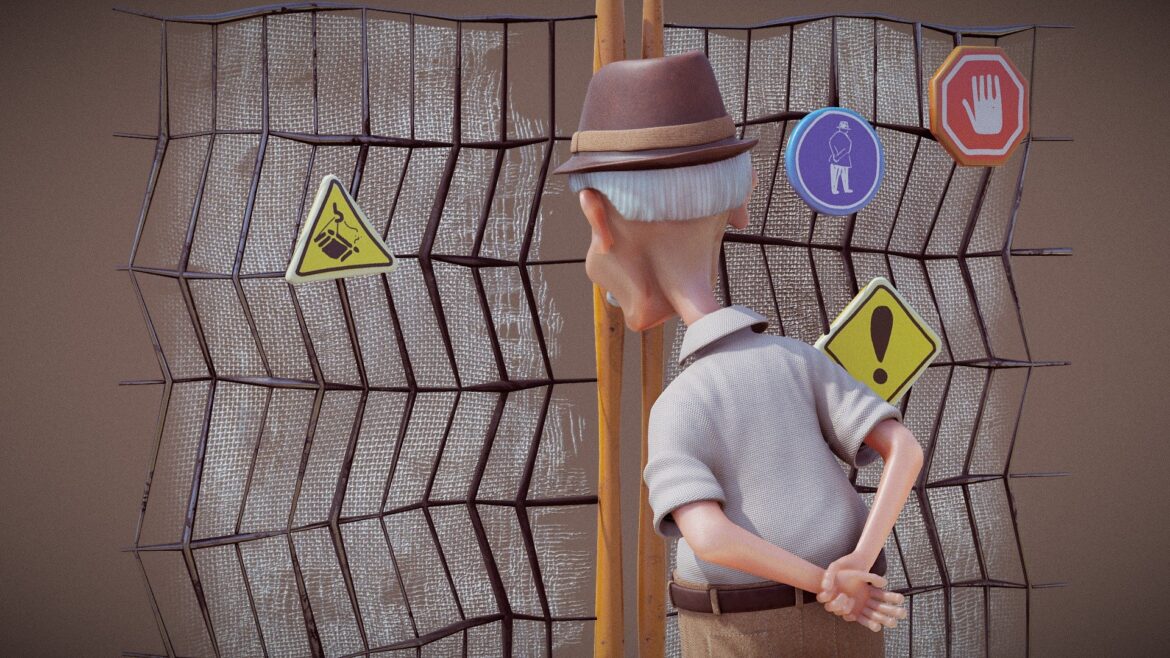 Umarell Man 3d Model - Detailed 3D model of an Umarell man observing a construction site